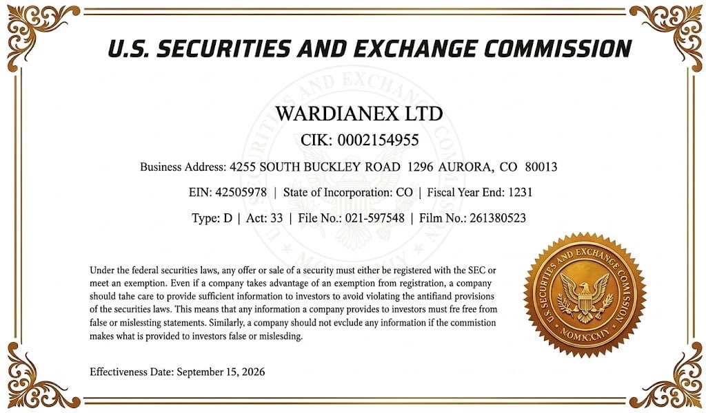 U.S. Securities and Exchange Commission registration information for WardianEx Ltd
